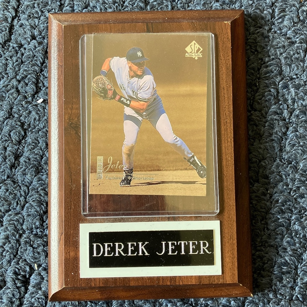 Derek Jeter Baseball Card on Wood Plaque